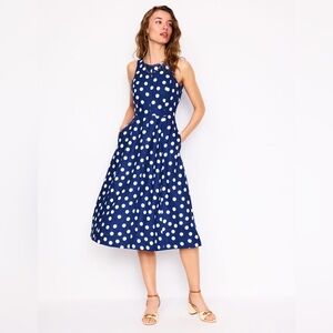 Boden Navy and White Polka Dot Midi Dress